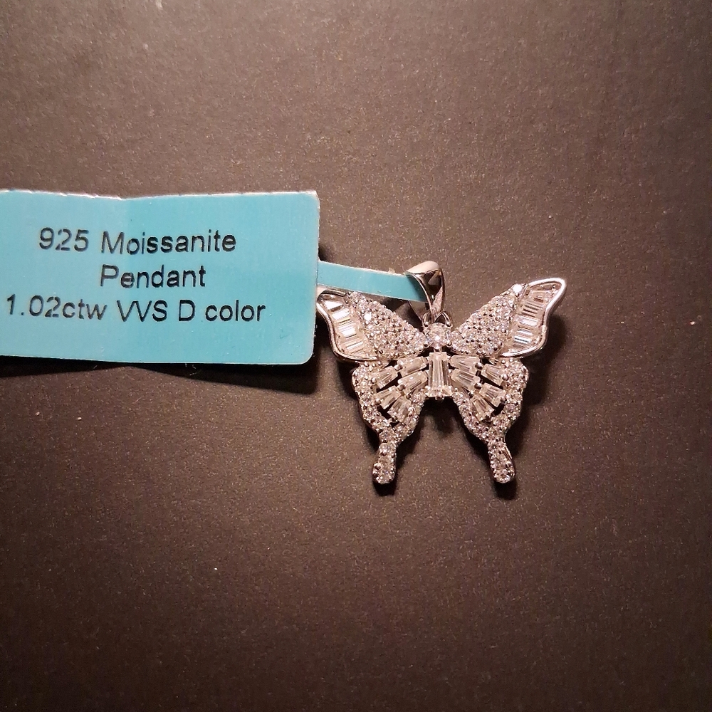 925 Sterling Silver And Moissanite Butterfly Pendant - Picture 2 of 2